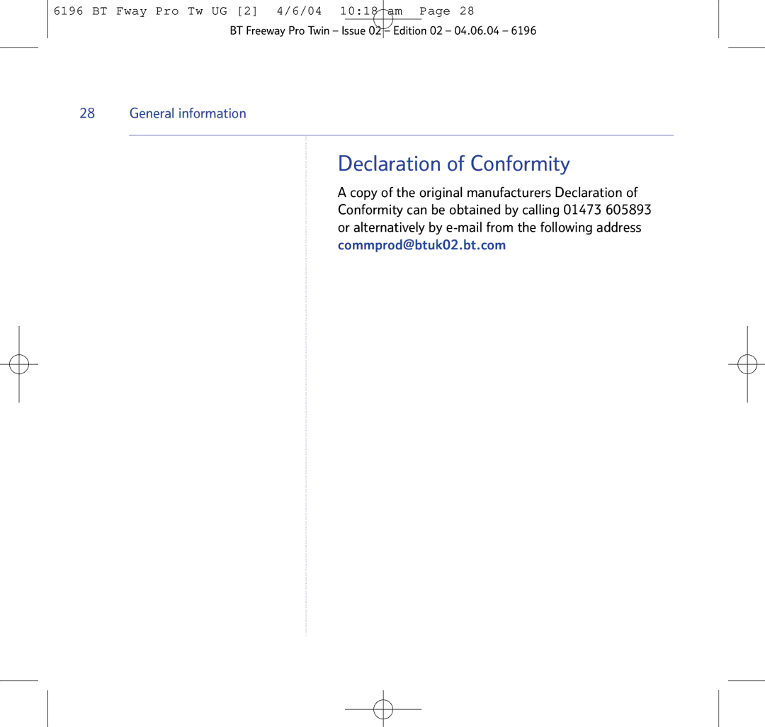 BT 6196 manual Declaration of Conformity 