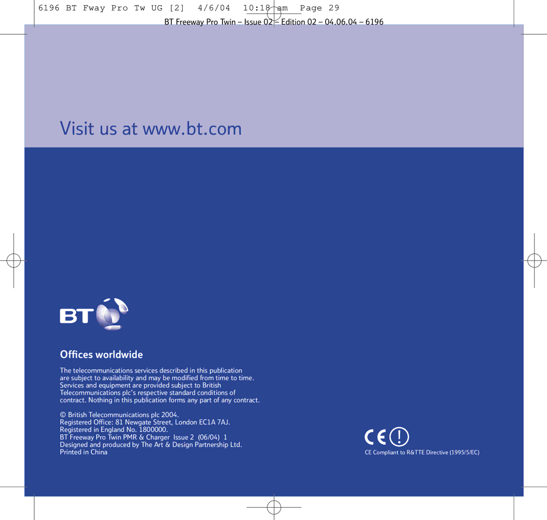 BT 6196 manual Ofﬁces worldwide 