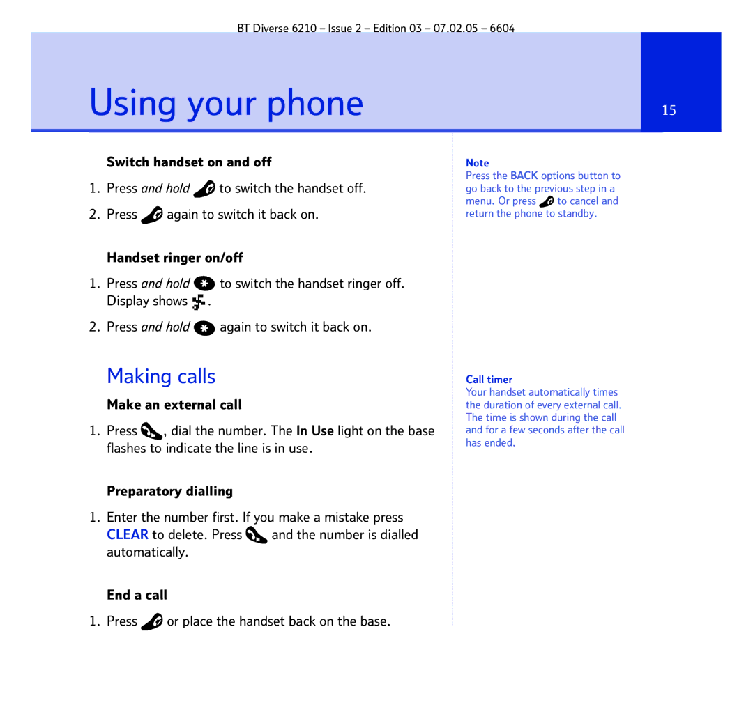 BT 6210 manual Using your phone, Making calls 