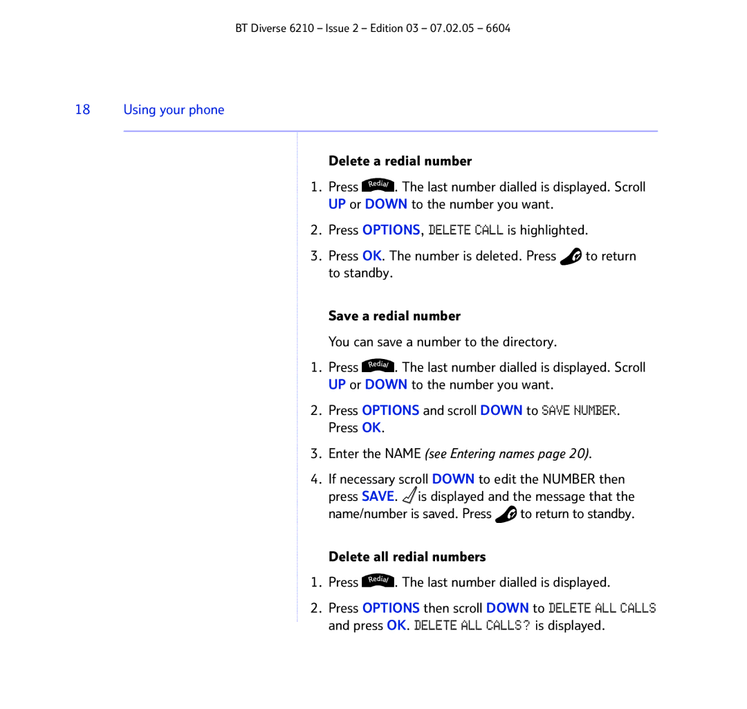 BT 6210 manual Enter the Name see Entering names 