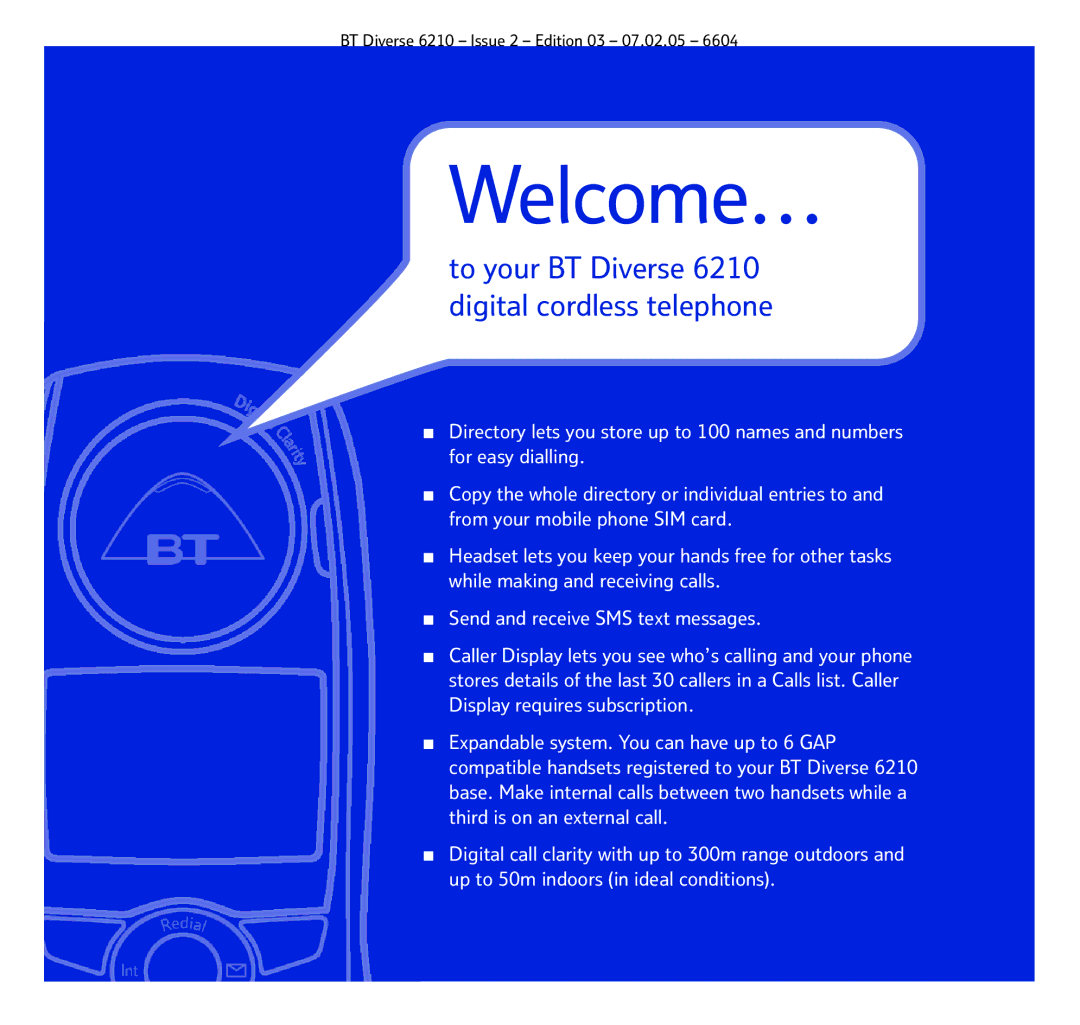 BT 6210 manual Welcome… 