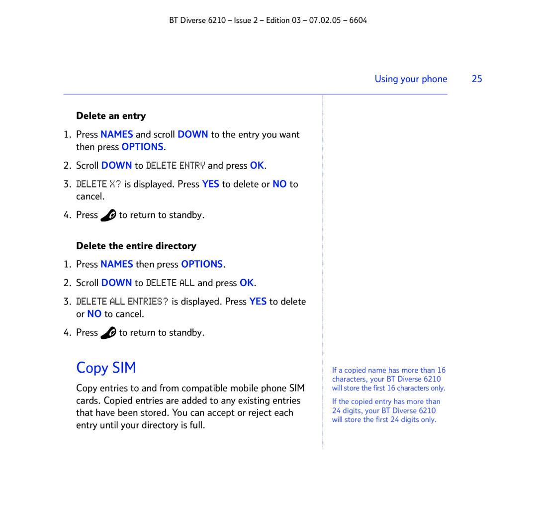 BT 6210 manual Copy SIM 