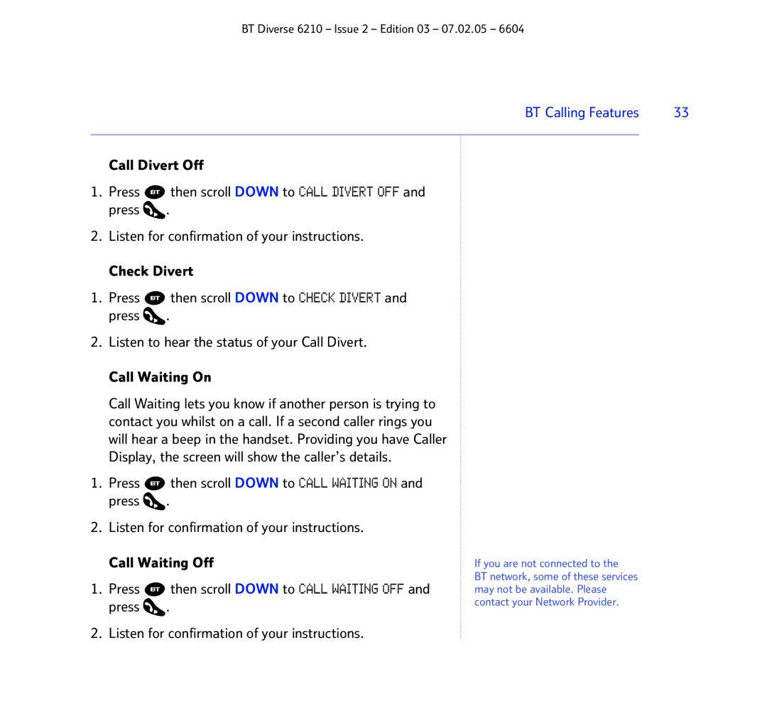 BT 6210 manual BT Calling Features 