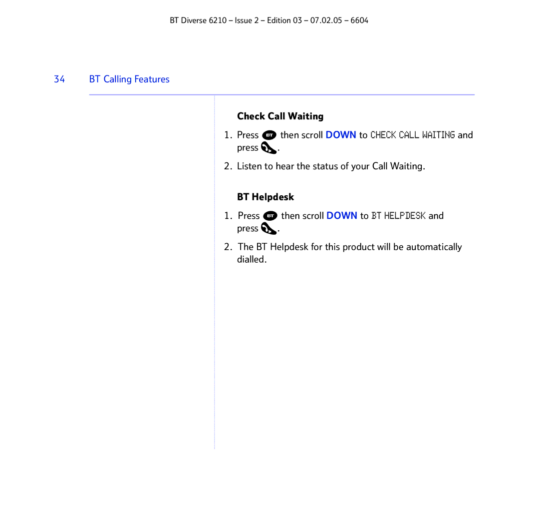 BT 6210 manual BT Calling Features 