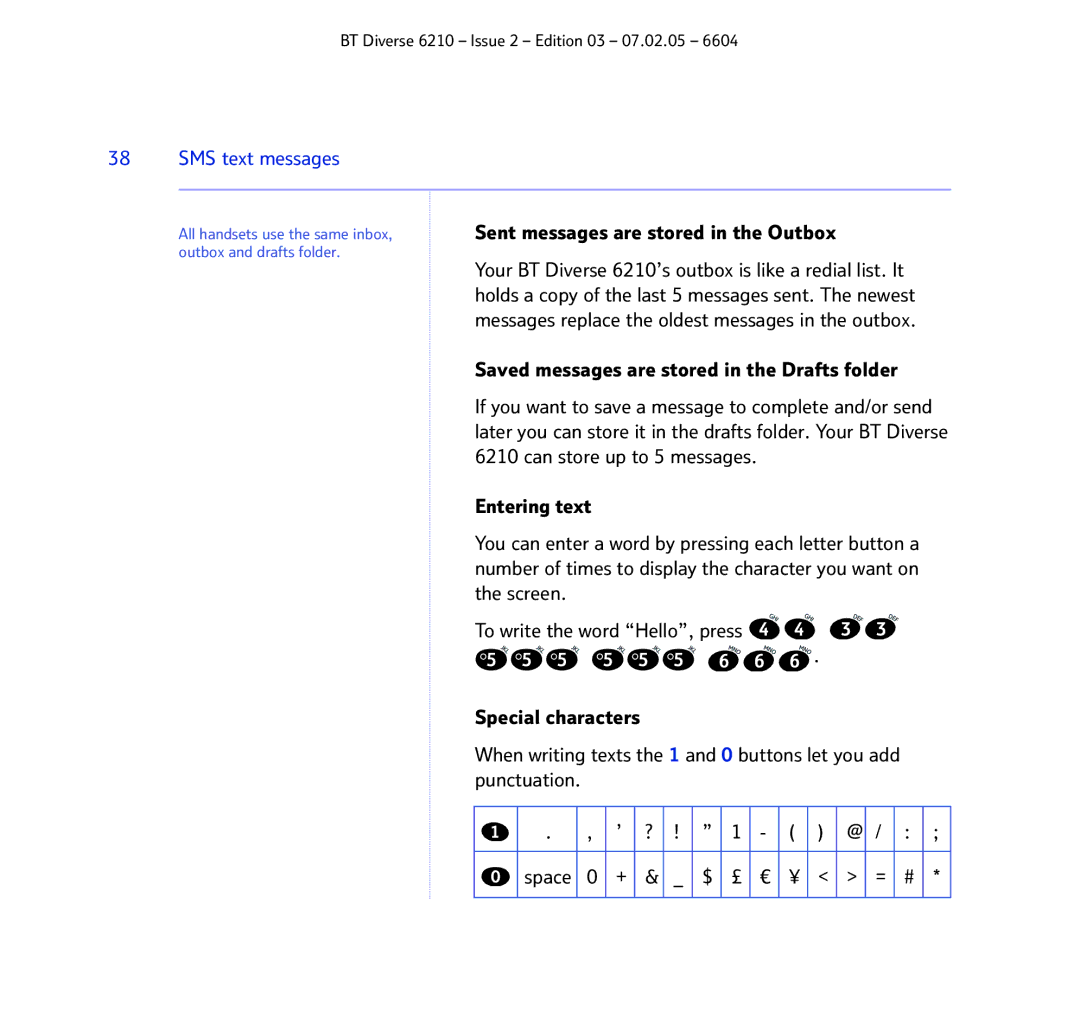 BT 6210 manual Sent messages are stored in the Outbox 