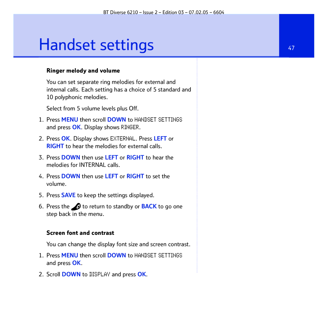 BT 6210 manual Handset settings 