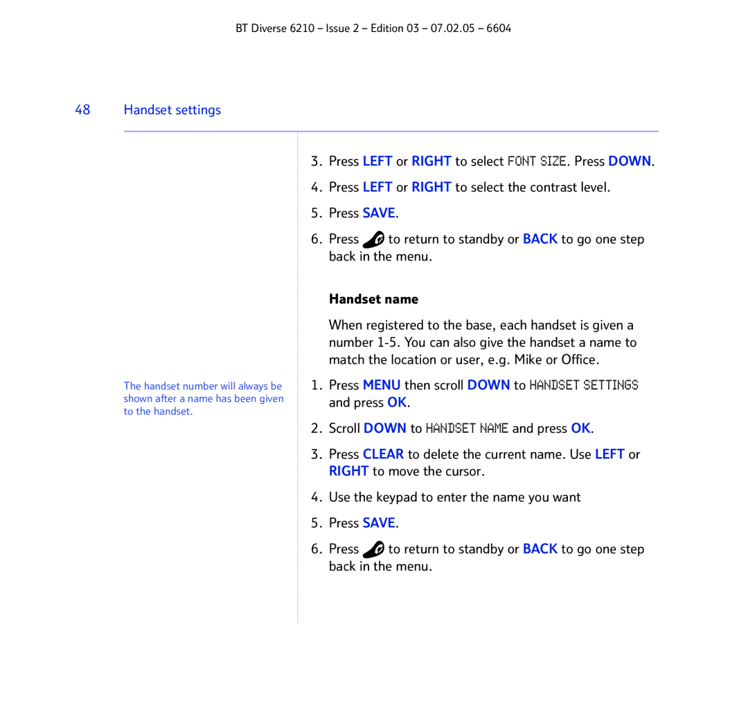 BT 6210 manual Handset settings 