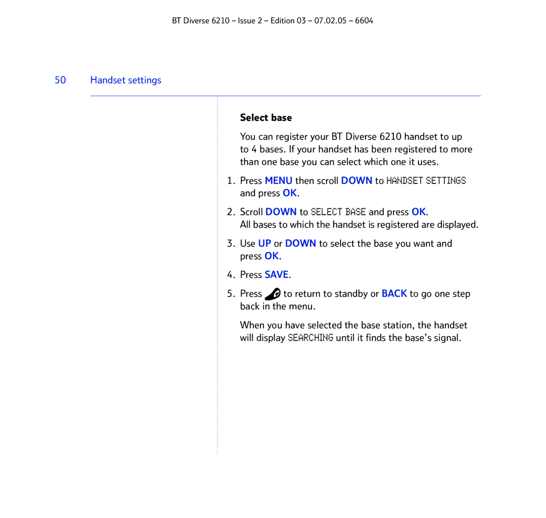 BT 6210 manual Select base 