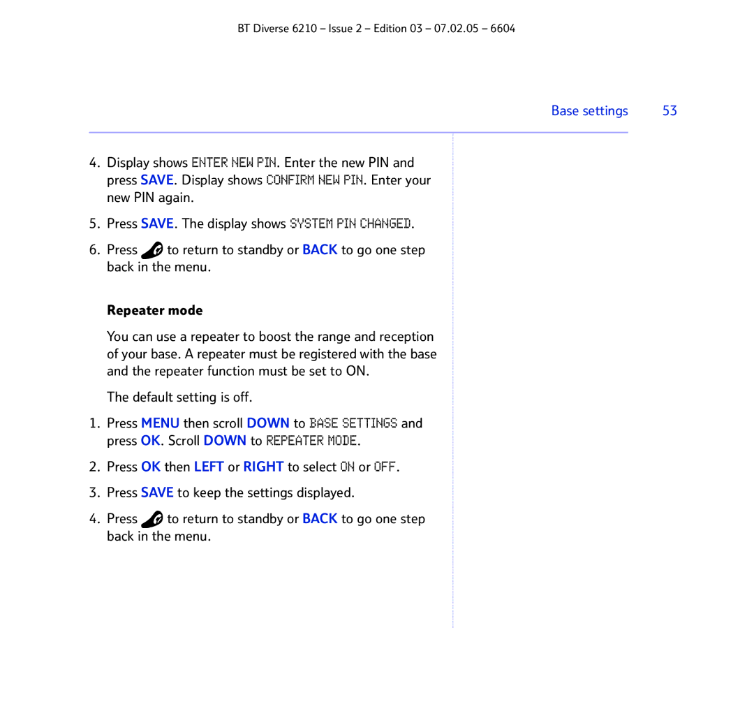 BT 6210 manual Base settings 