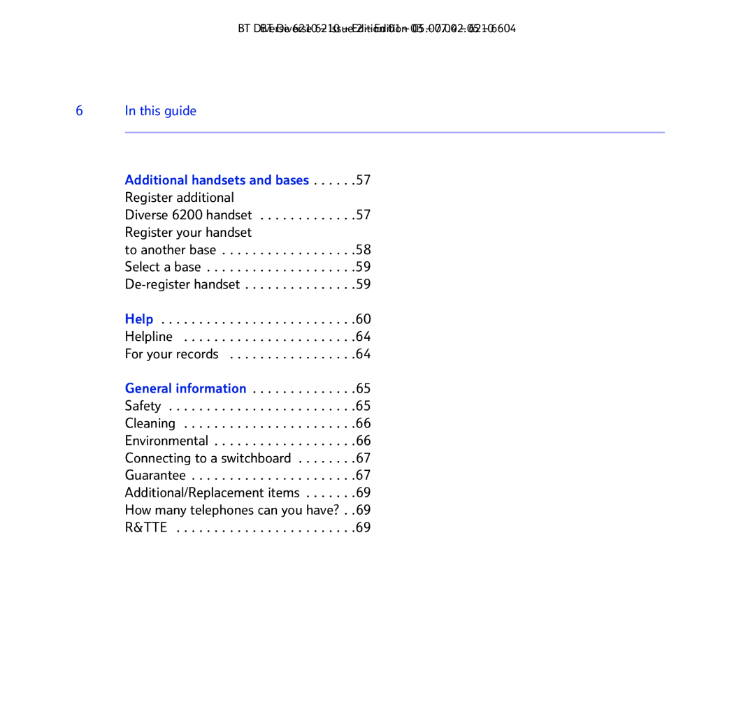 BT 6210 manual This guide Additional handsets and bases 