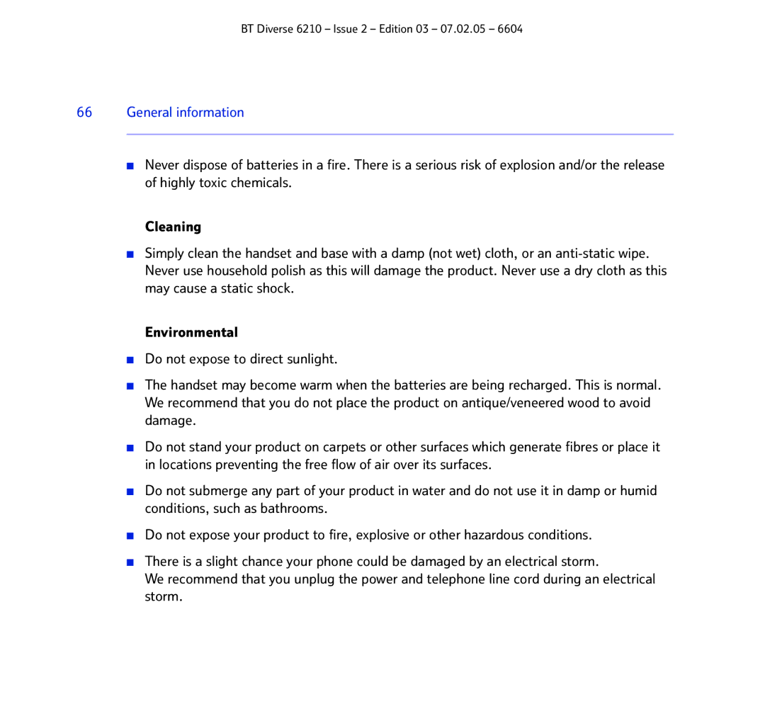 BT 6210 manual General information 