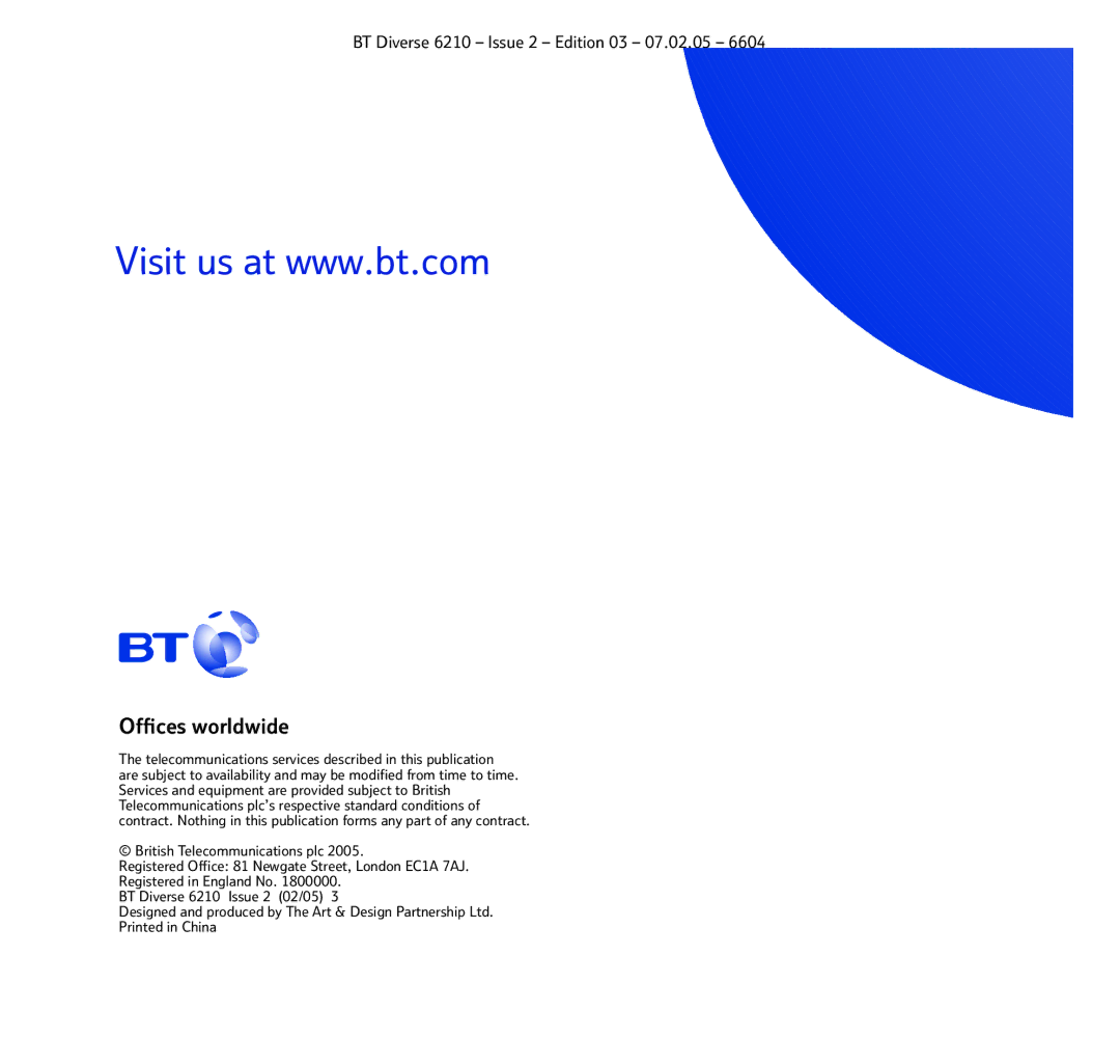 BT 6210 manual Ofﬁces worldwide 