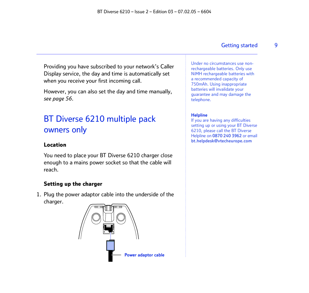 BT manual BT Diverse 6210 multiple pack, Owners only 