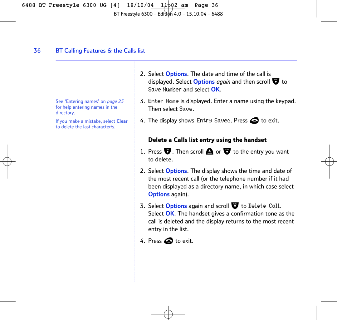 BT 6300 manual Save Number and select OK 