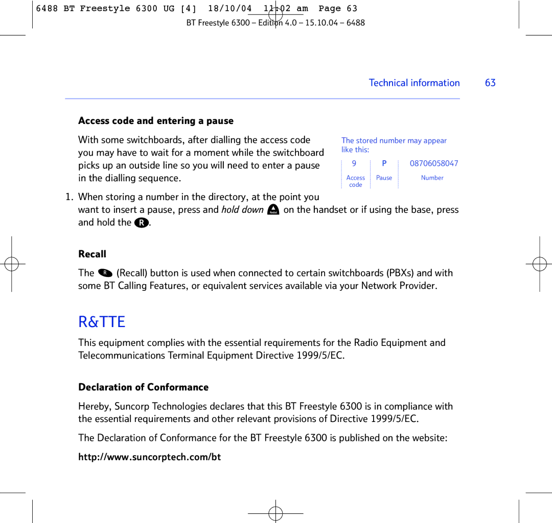 BT 6300 manual Tte 