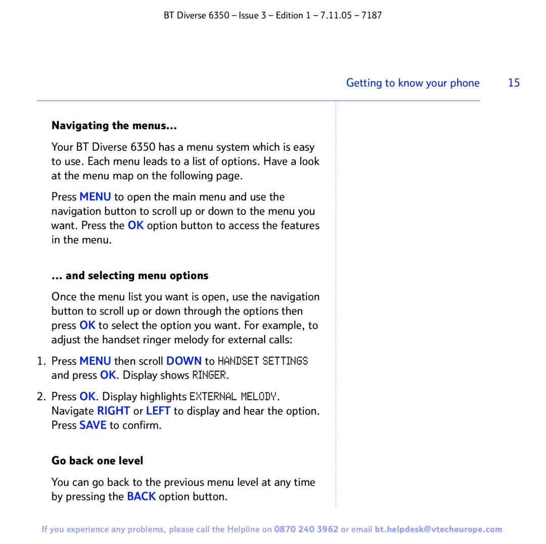 BT 6350 manual Navigating the menus… 