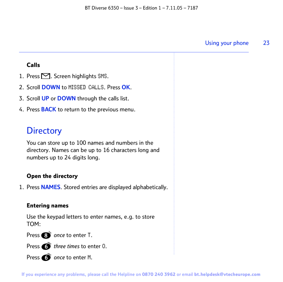 BT 6350 manual Directory 