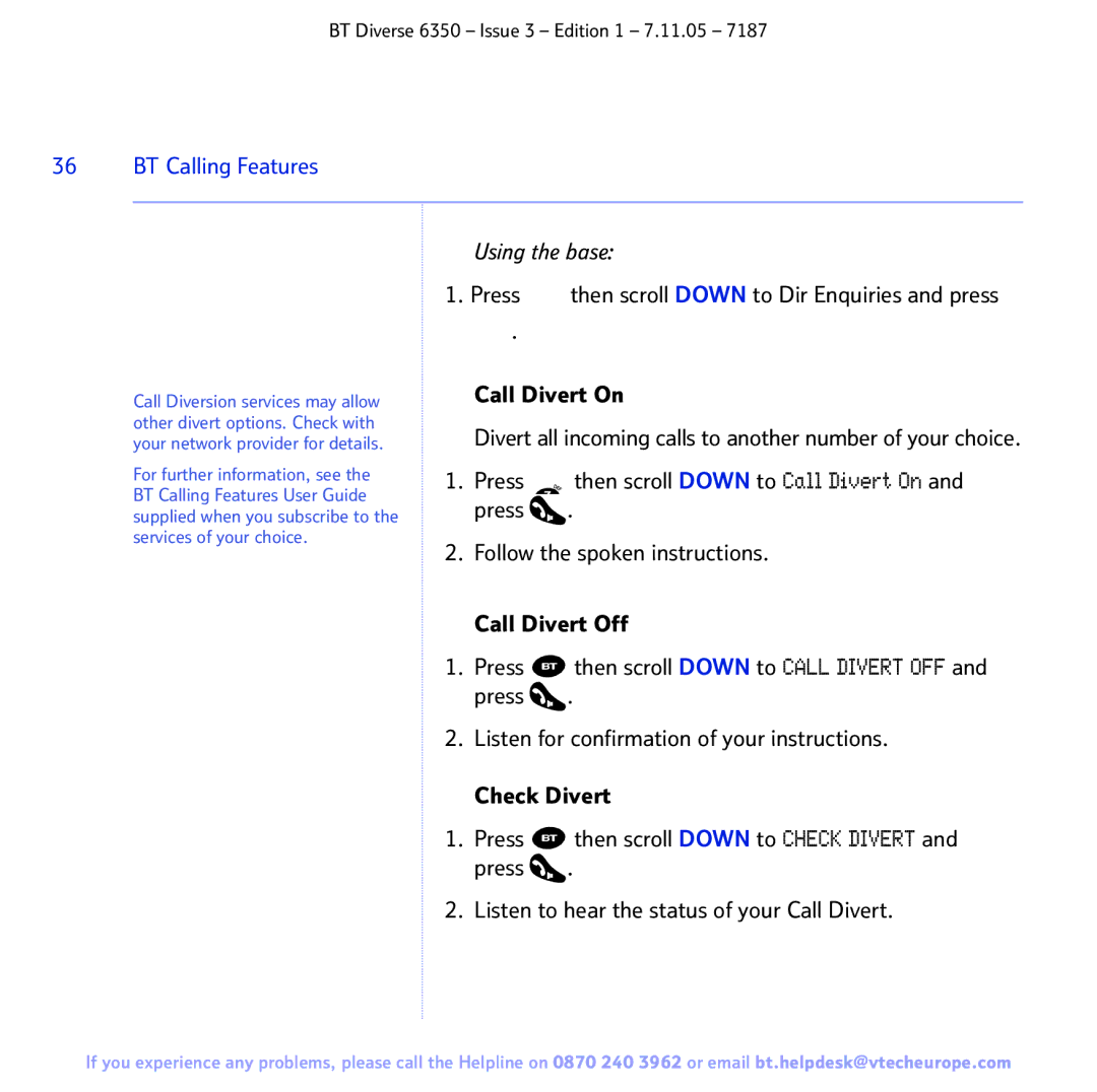 BT 6350 manual BT Calling Features 