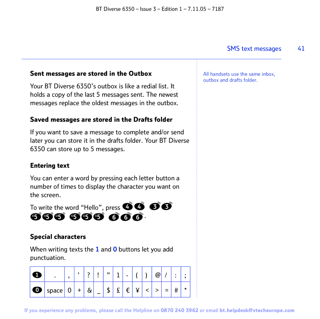 BT 6350 manual Sent messages are stored in the Outbox 