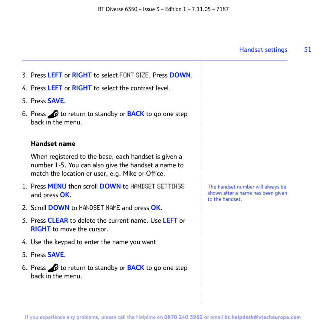 BT 6350 manual Handset settings 