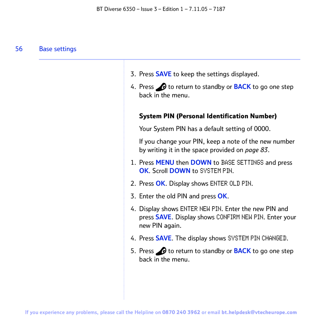 BT 6350 manual Base settings 