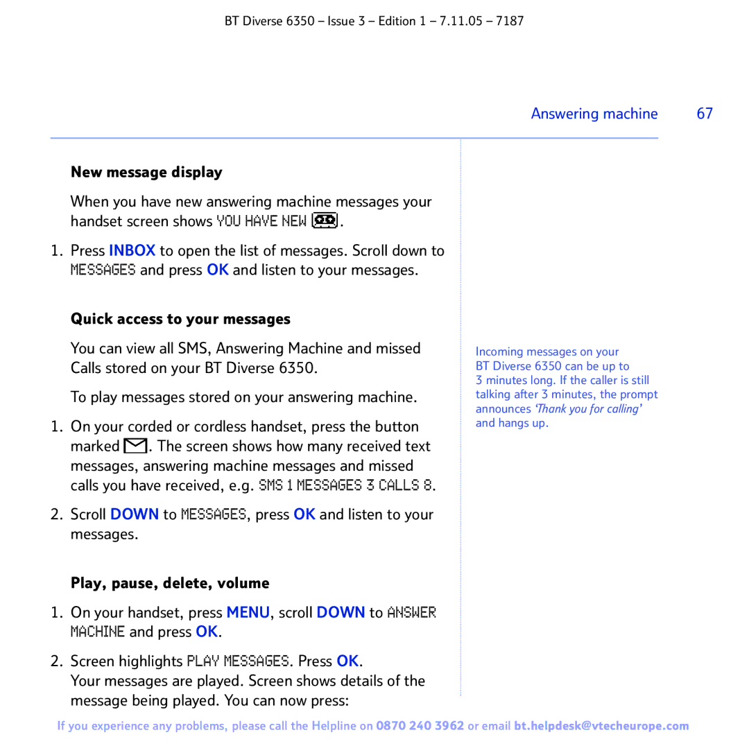 BT 6350 manual New message display 
