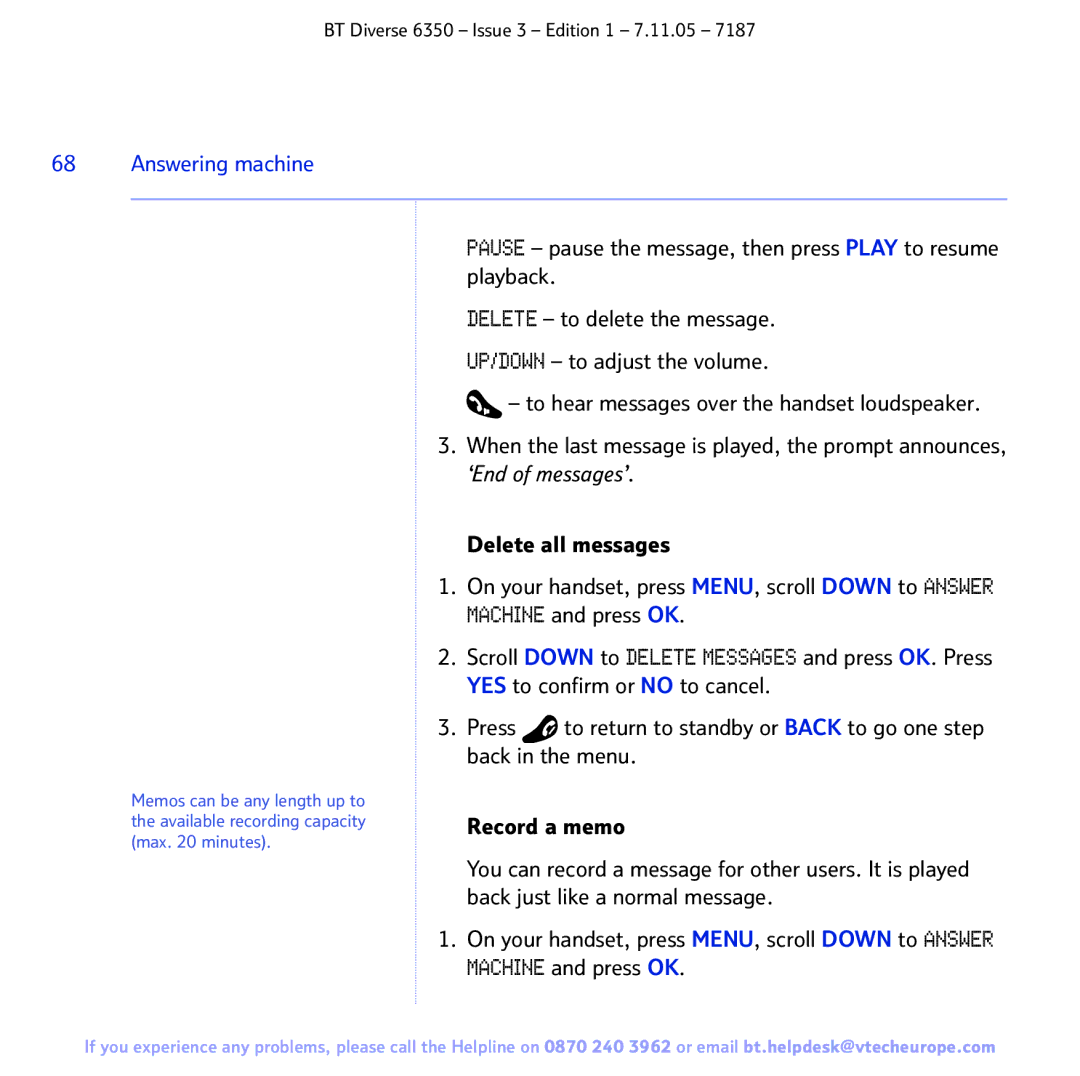 BT 6350 manual Answering machine 