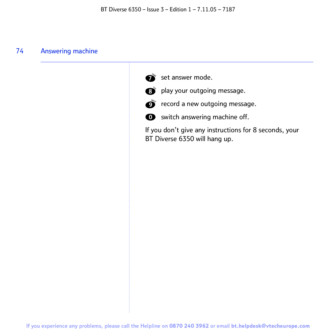 BT 6350 manual Answering machine 