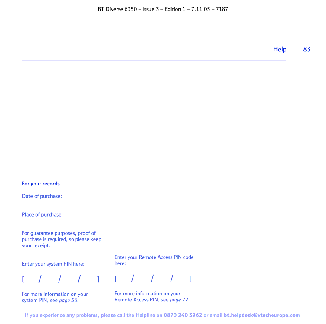 BT 6350 manual System PIN, see 