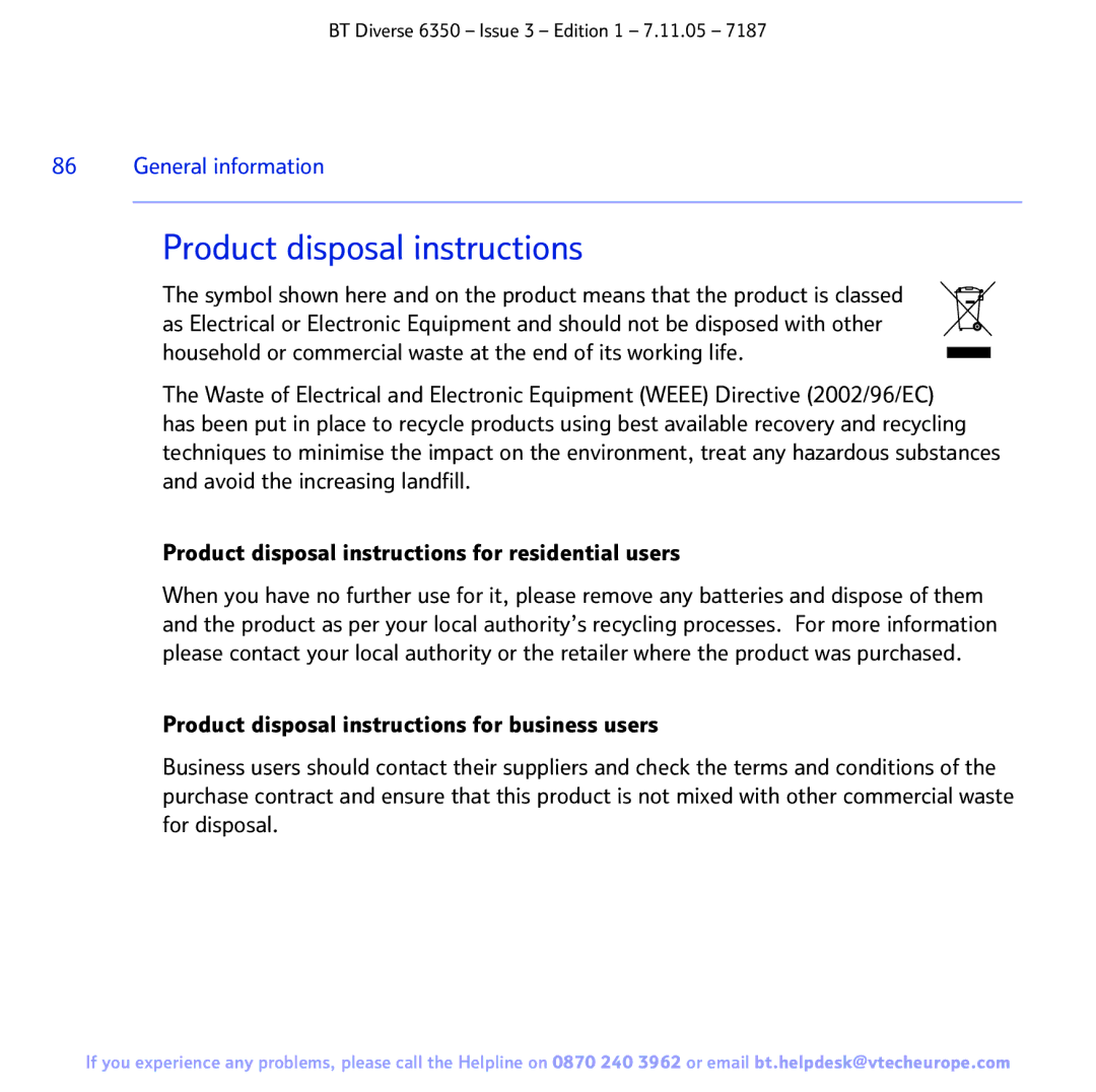 BT 6350 manual Product disposal instructions, General information 