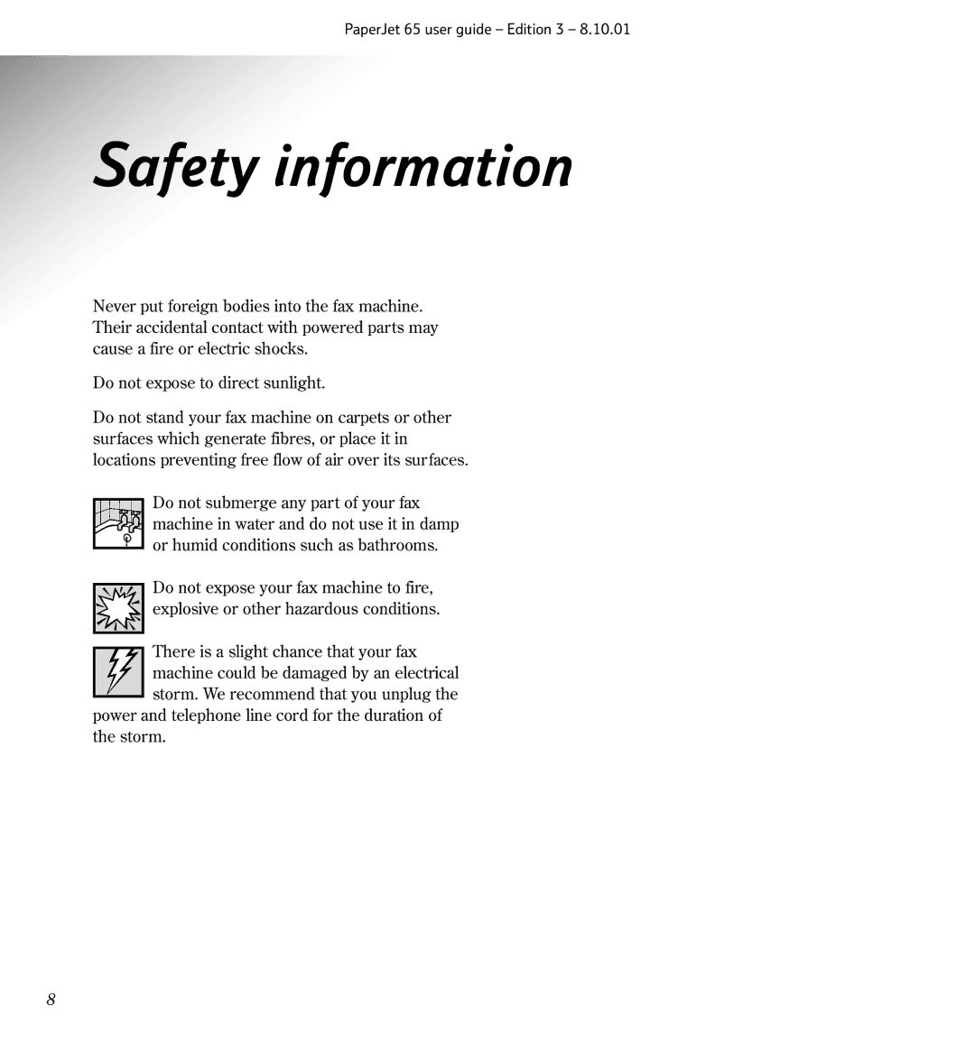 BT 65, Colour Printer manual Safety information 