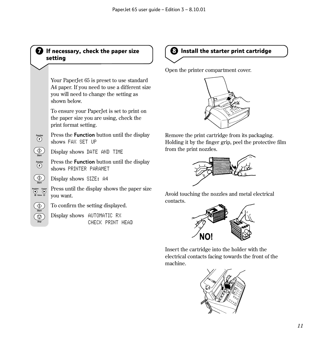 BT Colour Printer, 65 manual If necessary, check the paper size setting, Install the starter print cartridge 