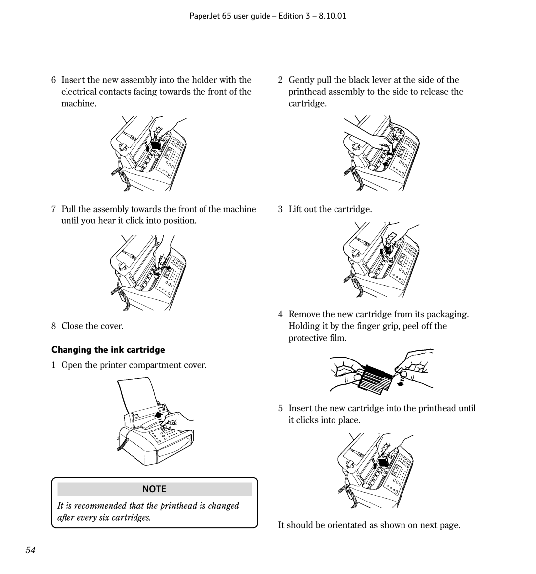 BT 65, Colour Printer manual Changing the ink cartridge 