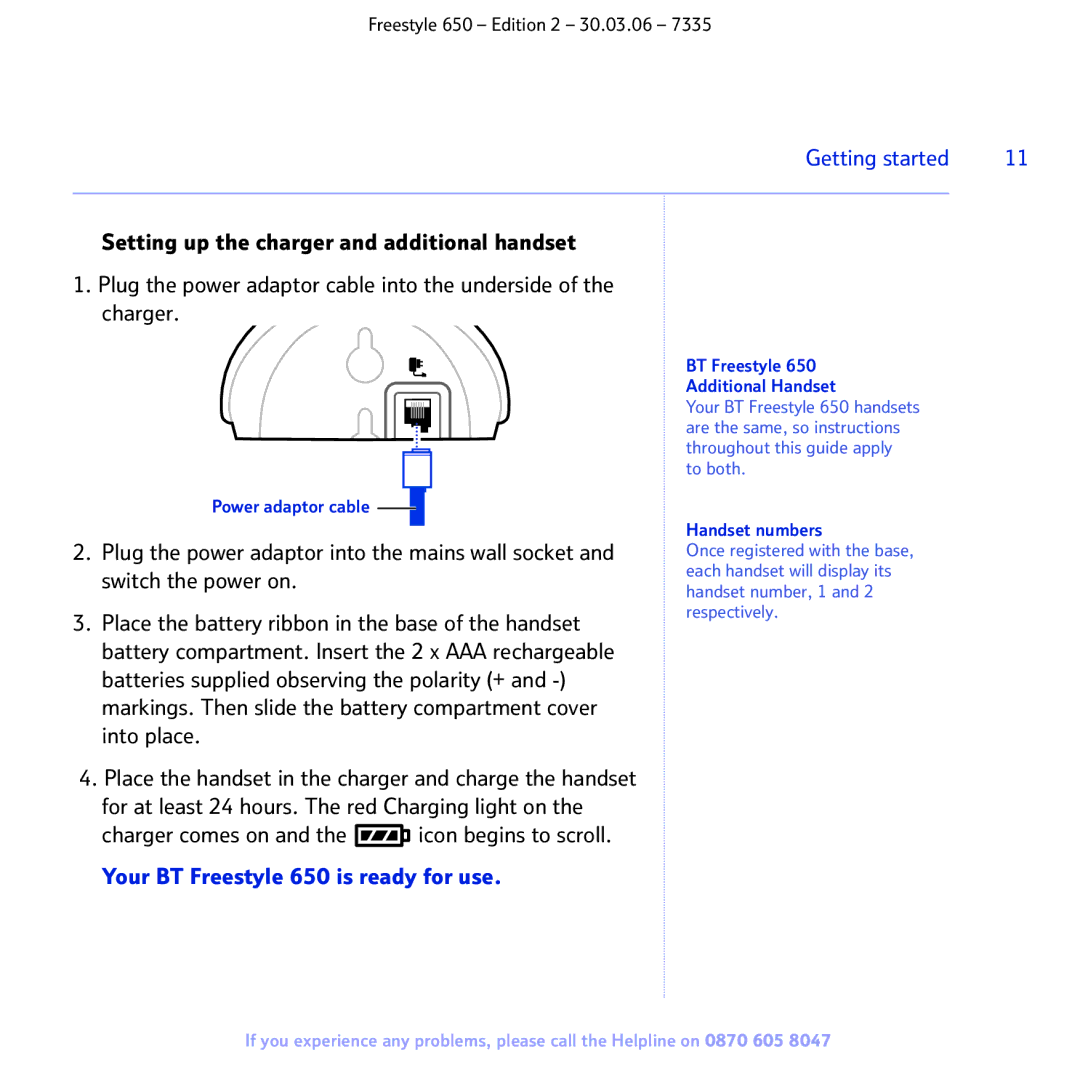 BT 650 manual BT Freestyle Additional Handset, Handset numbers 