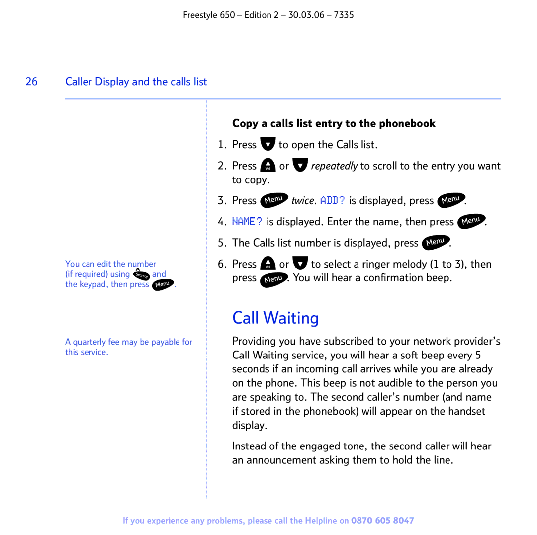 BT 650 manual Call Waiting 