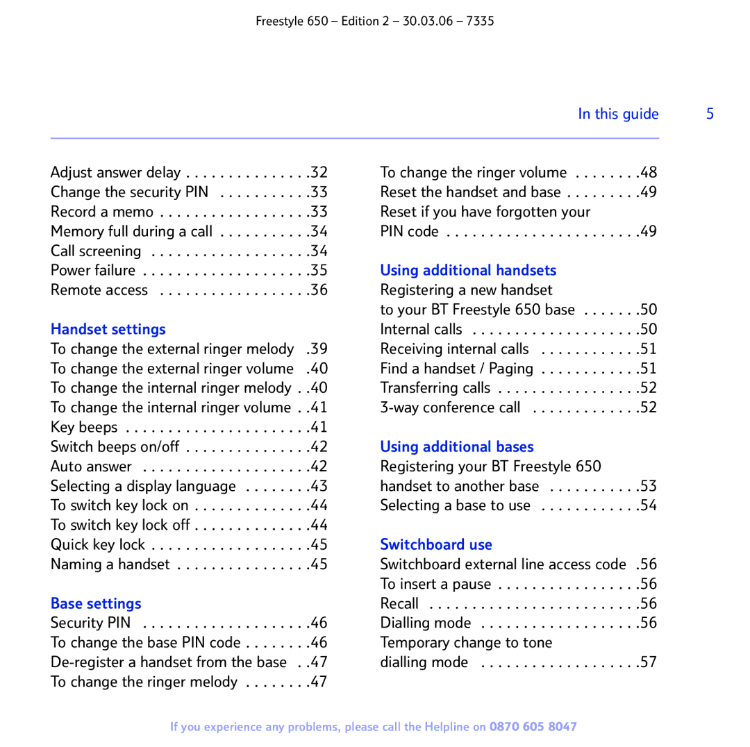 BT 650 Record a memo Reset if you have forgotten your, PIN code Call screening Power failure, Internal calls, Key beeps 