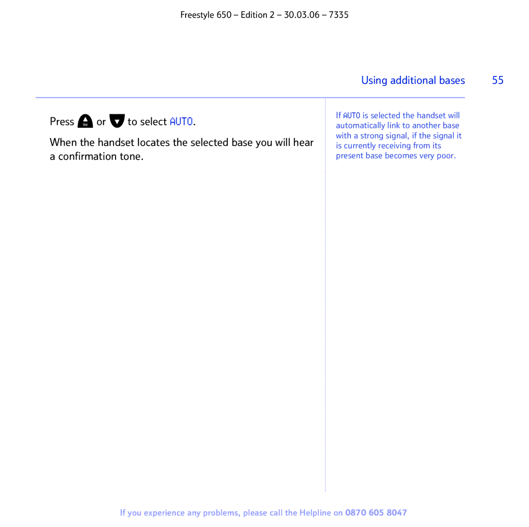 BT 650 manual Press To select Auto, Confirmation tone 