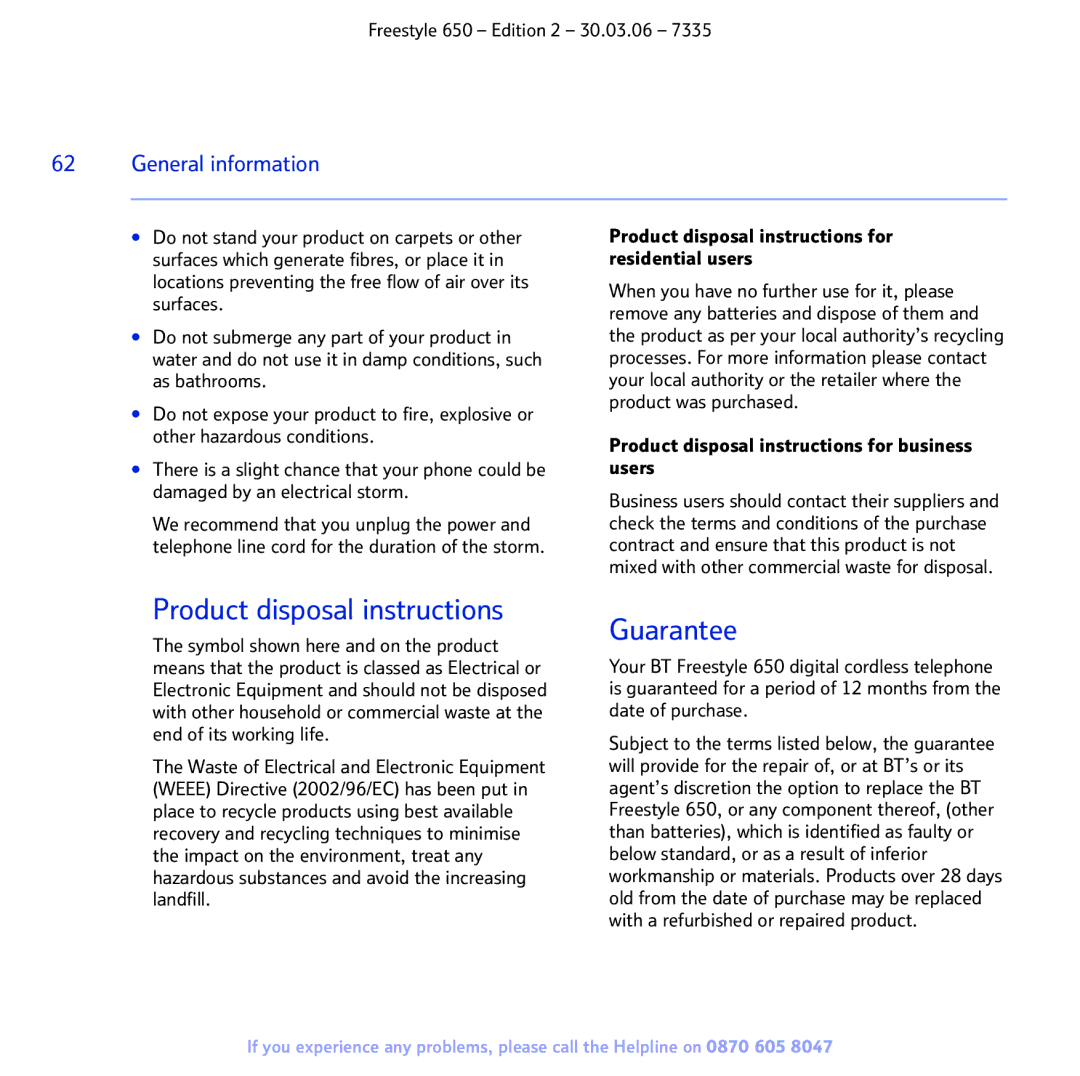 BT 650 manual Product disposal instructions 