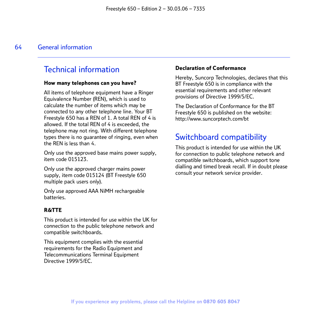 BT 650 manual Technical information 