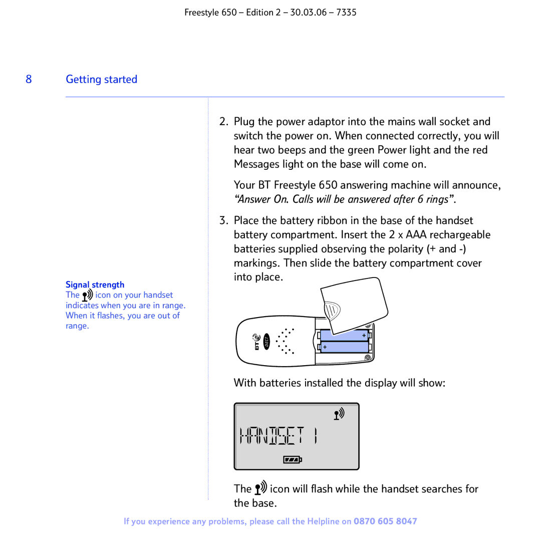 BT 650 manual Signal strength 