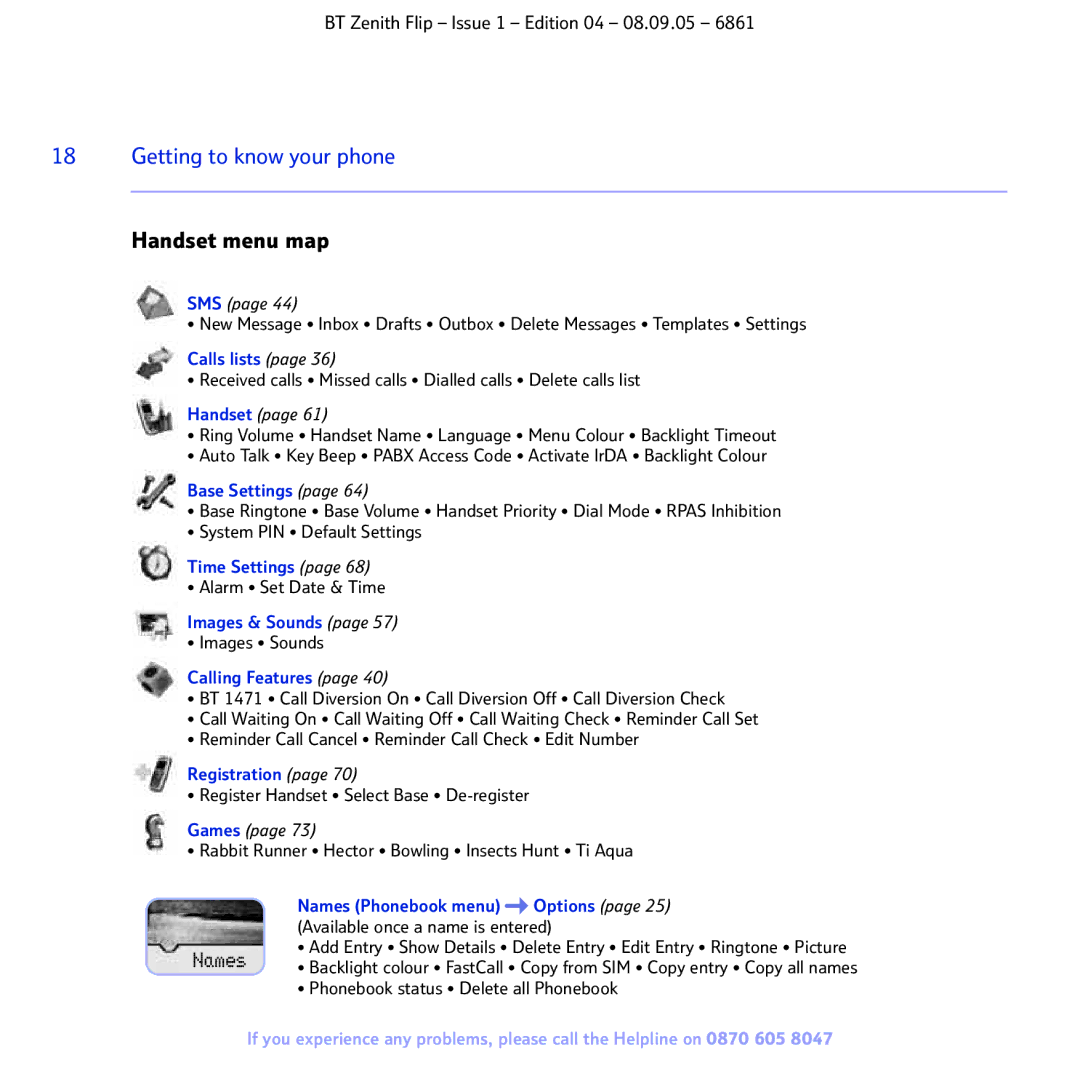 BT 6861 manual Handset menu map 