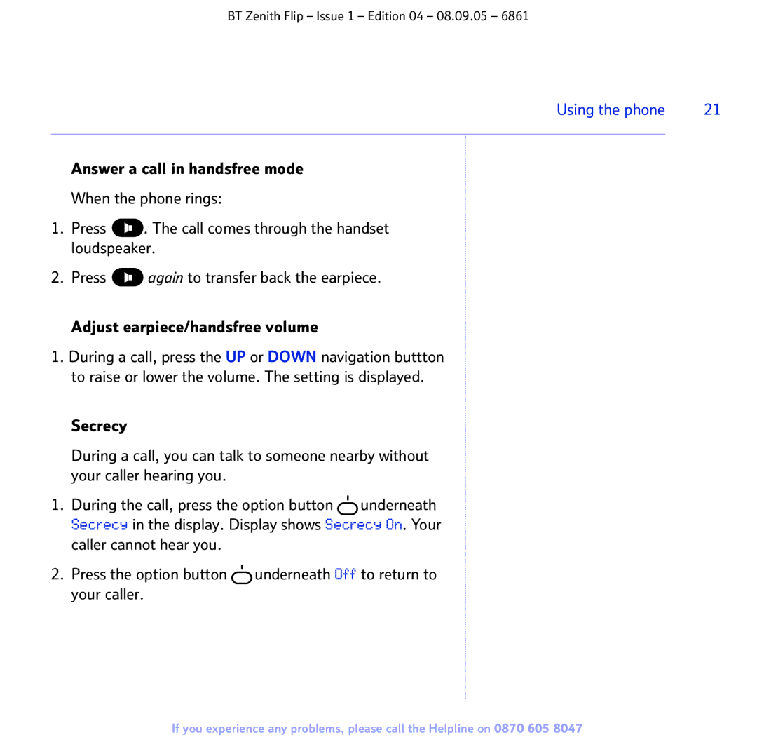 BT 6861 manual Using the phone 