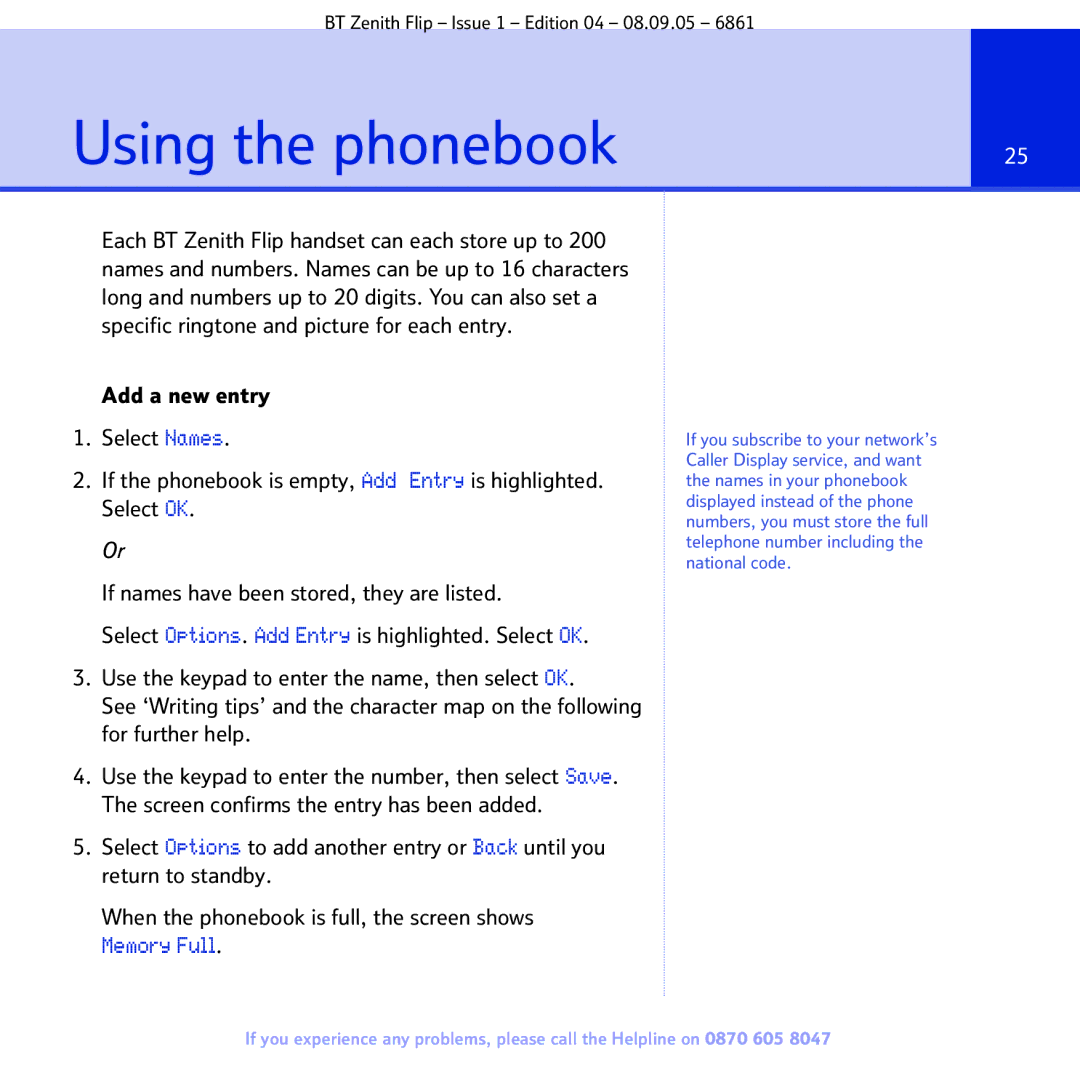 BT 6861 manual Using the phonebook 