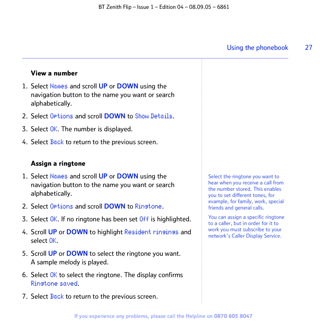 BT 6861 manual Using the phonebook 