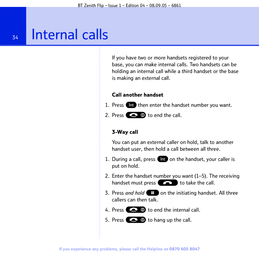 BT 6861 manual Internal calls 