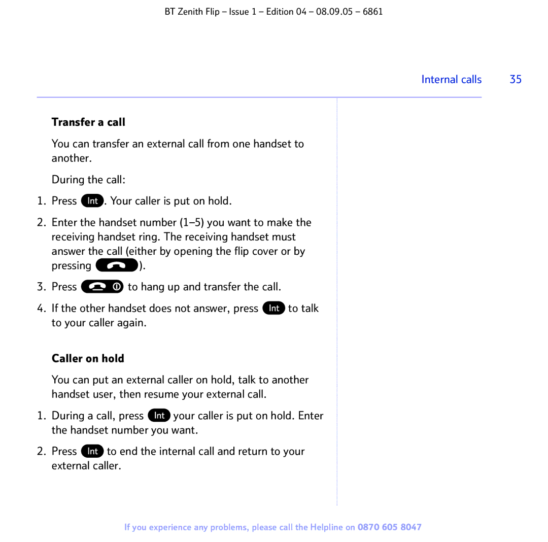 BT 6861 manual Internal calls 