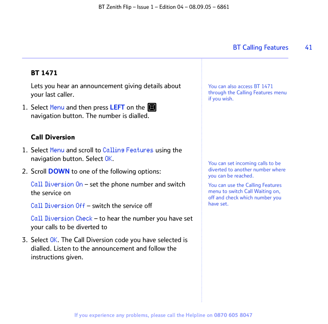 BT 6861 manual BT Calling Features 