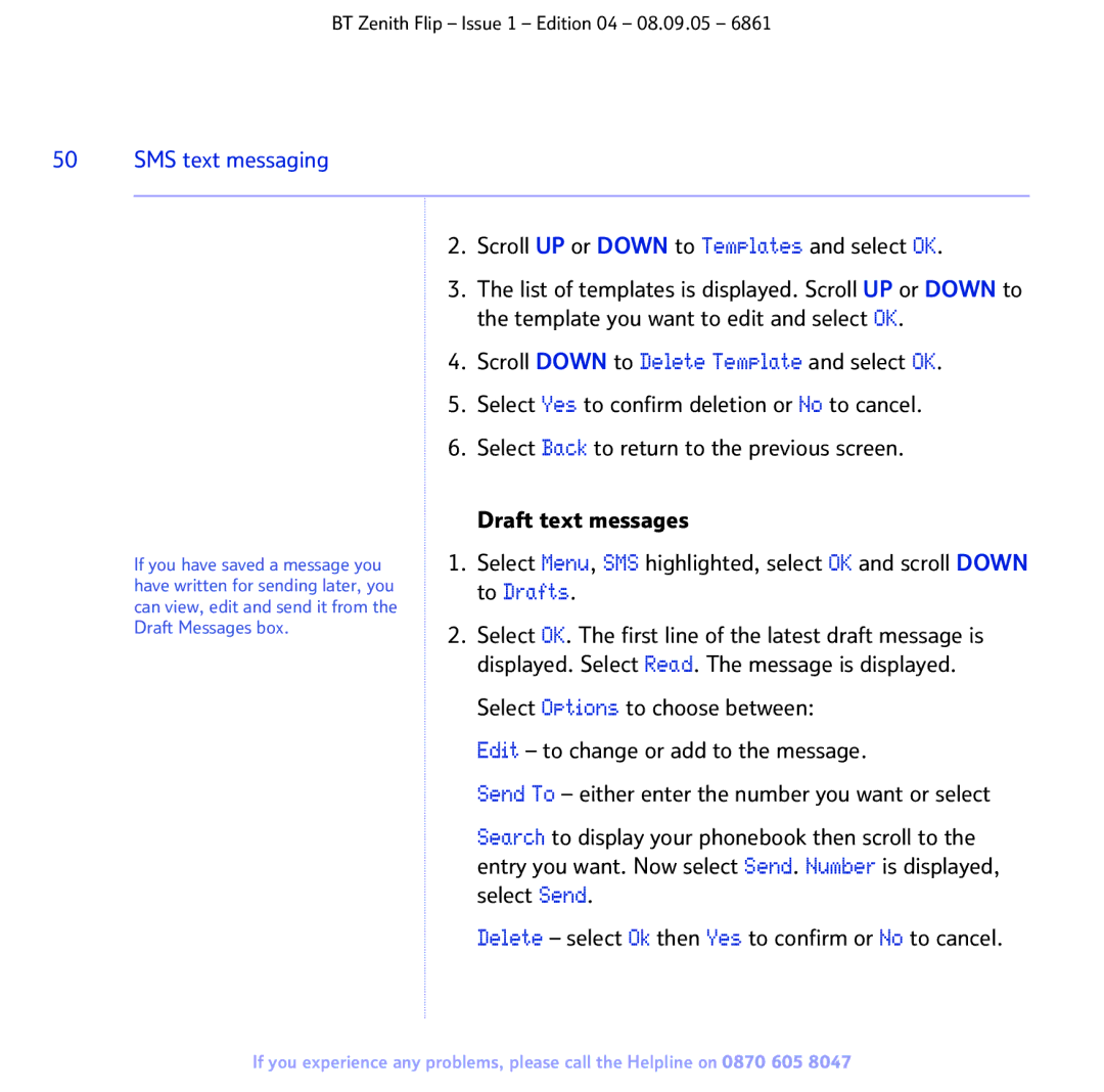 BT 6861 manual SMS text messaging 