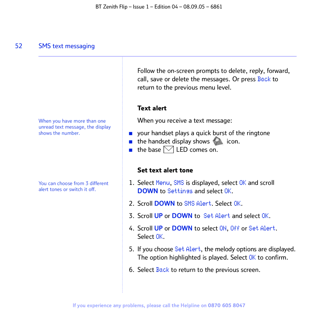 BT 6861 manual SMS text messaging 