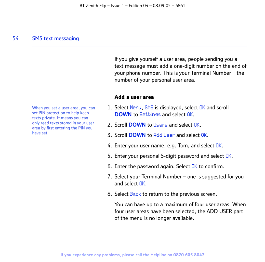 BT 6861 manual SMS text messaging 